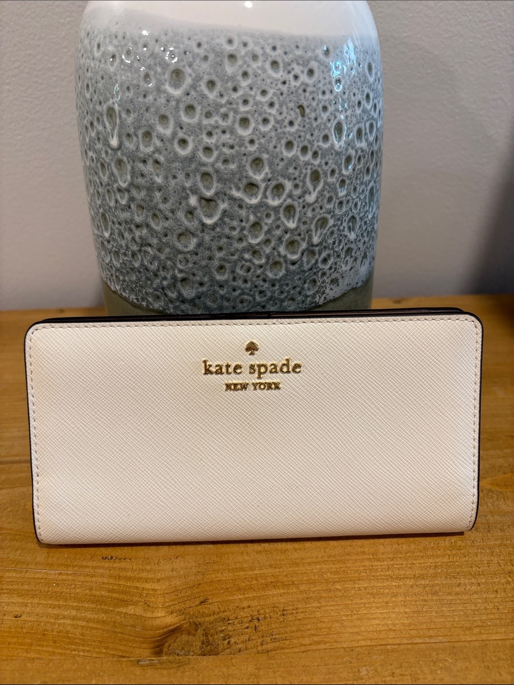 kate spade Cream Saffiano Leather Continental Wallet with Gold Logo